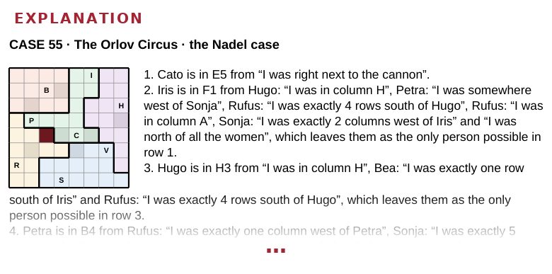 A case solution: the solved grid above and the step-by-step reasoning below